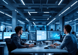 | turboliquidatie | turboliquidatie foto van datacentrum waar 2 medewerkers bezig zijn achter veel beeldschermen